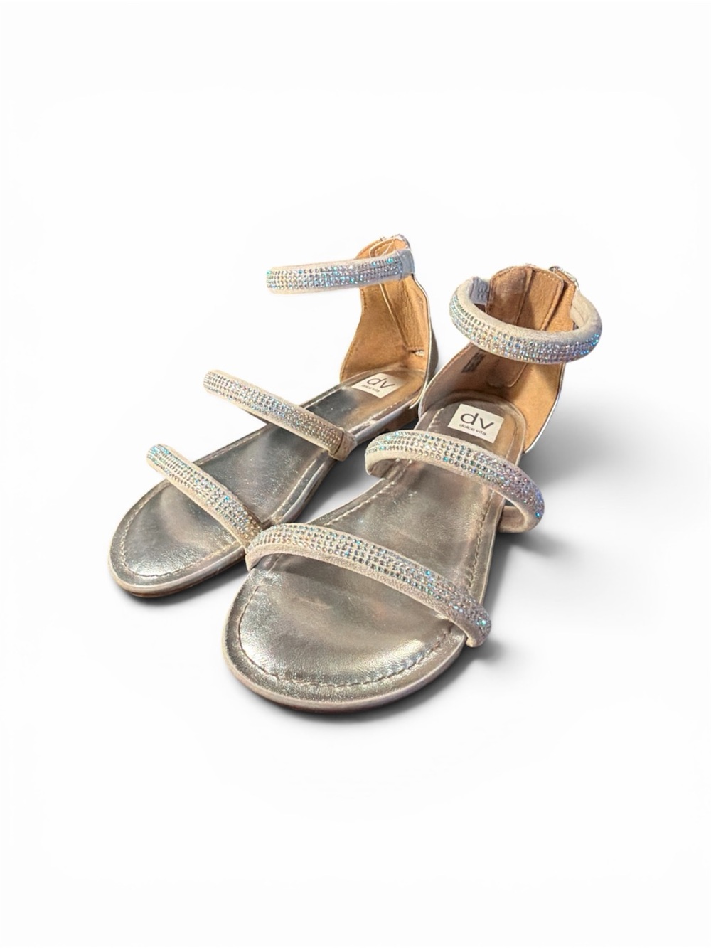 DV by Dolce Vita Girls' Iridescent Crystal Strap Dress Sandals in Silver